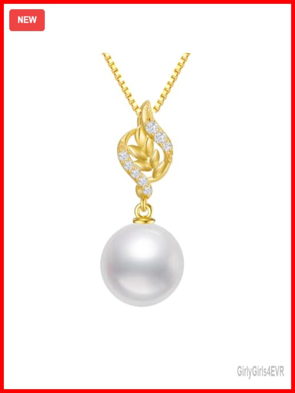 14k Gold Diamond Pearl Pendant Necklace Sterling Silver Chain